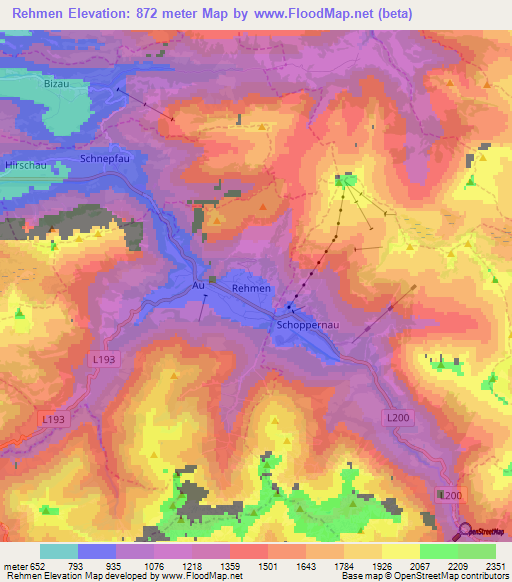 Rehmen,Austria Elevation Map