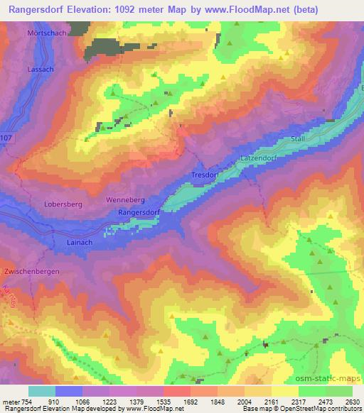 Rangersdorf,Austria Elevation Map