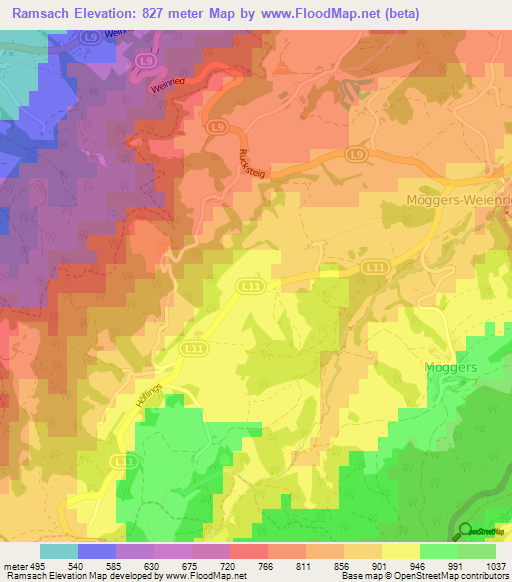 Ramsach,Austria Elevation Map
