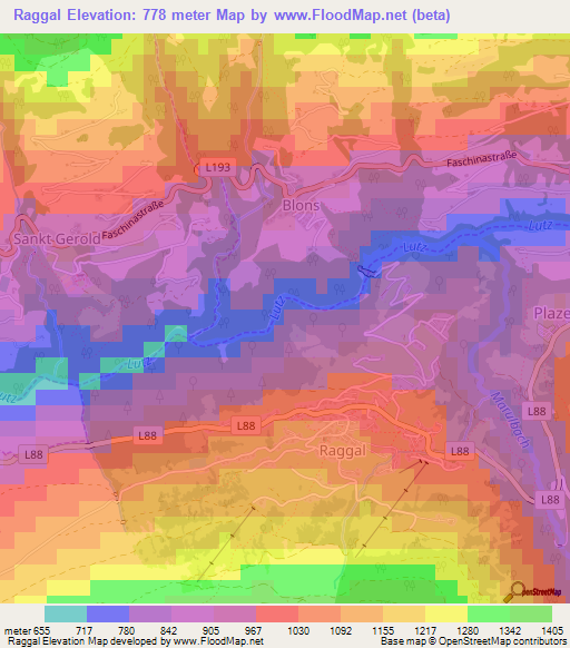 Raggal,Austria Elevation Map