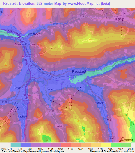 Radstadt,Austria Elevation Map
