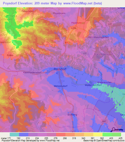 Poysdorf,Austria Elevation Map