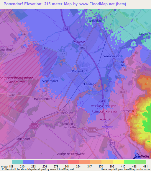 Pottendorf,Austria Elevation Map
