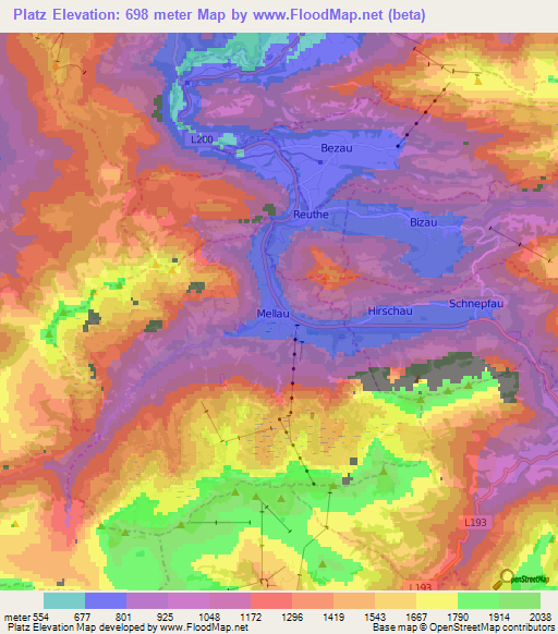 Platz,Austria Elevation Map