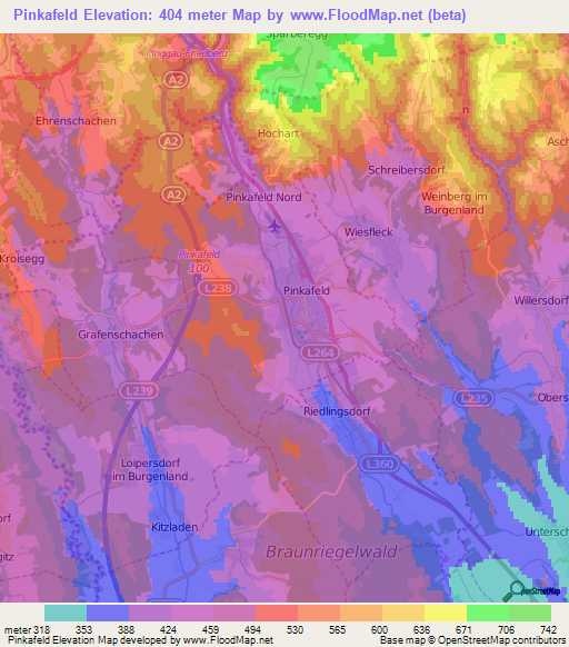 Pinkafeld,Austria Elevation Map