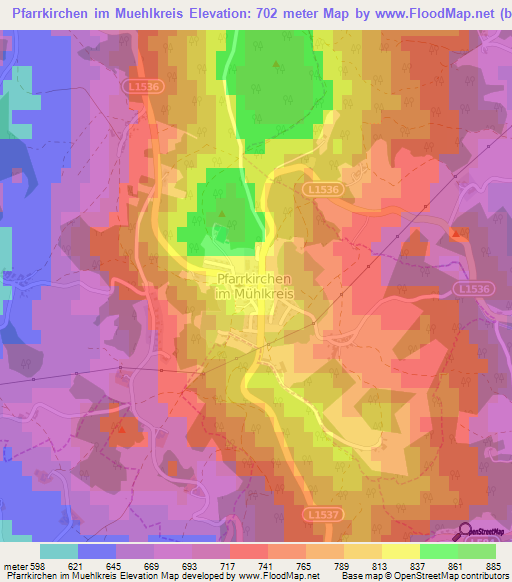 Pfarrkirchen im Muehlkreis,Austria Elevation Map