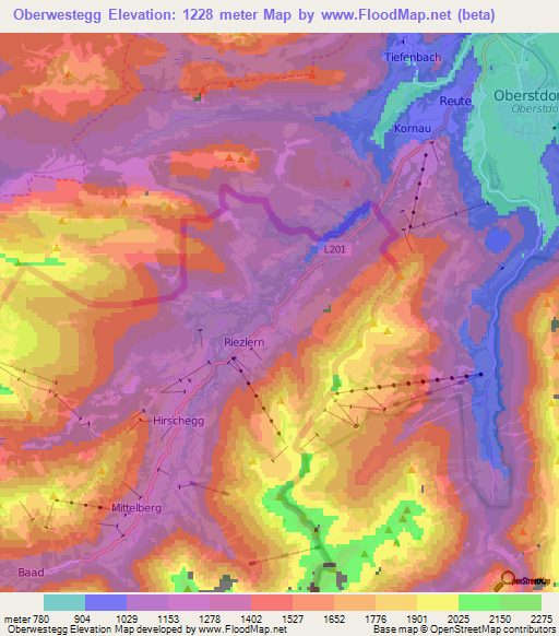 Oberwestegg,Austria Elevation Map