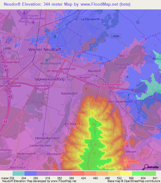 Neudorfl,Austria Elevation Map