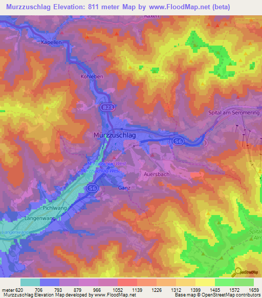 Murzzuschlag,Austria Elevation Map