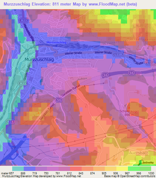 Murzzuschlag,Austria Elevation Map