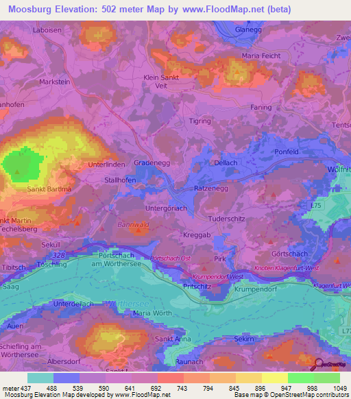 Moosburg,Austria Elevation Map
