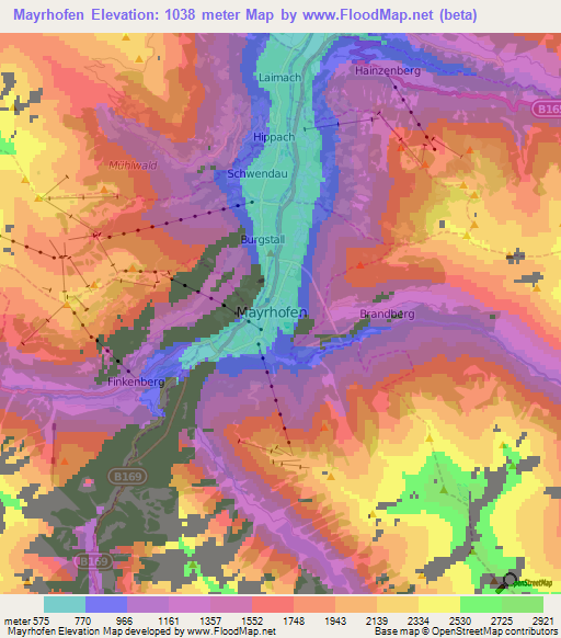 Mayrhofen,Austria Elevation Map
