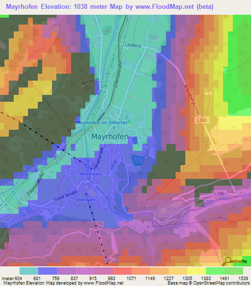 Mayrhofen,Austria Elevation Map