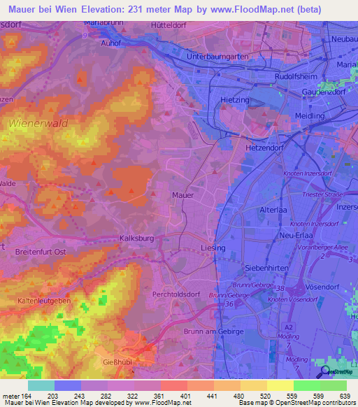 Mauer bei Wien,Austria Elevation Map
