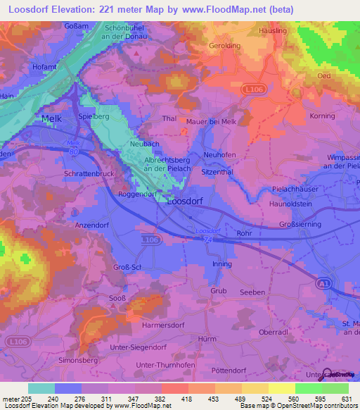 Loosdorf,Austria Elevation Map