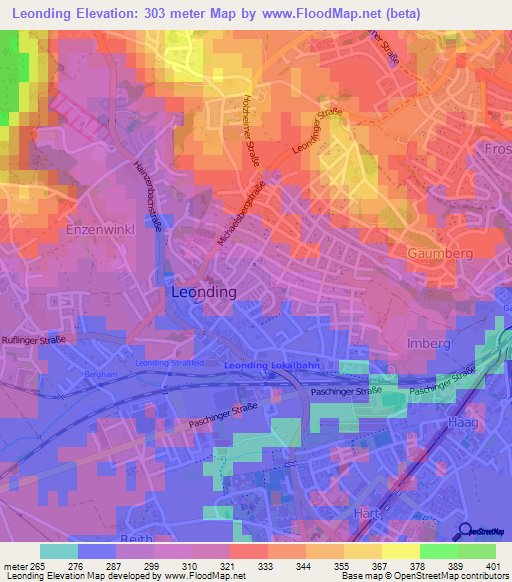 Leonding,Austria Elevation Map