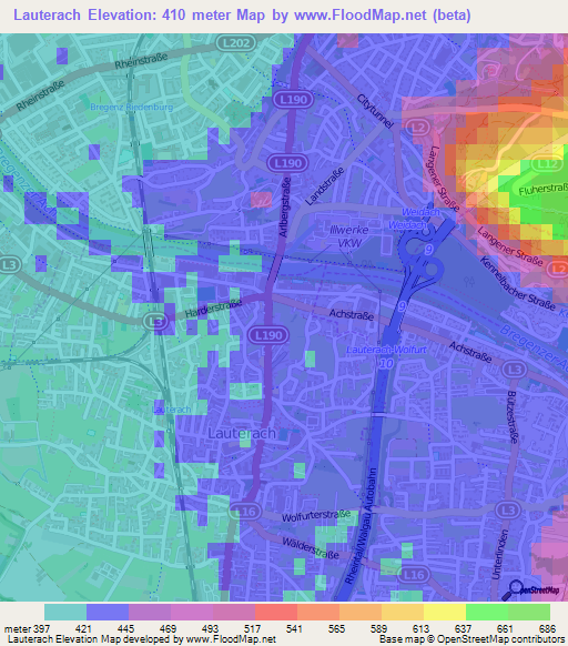 Lauterach,Austria Elevation Map