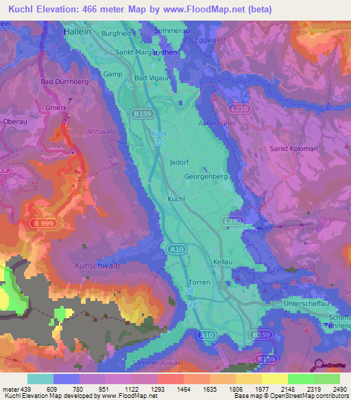 Kuchl,Austria Elevation Map
