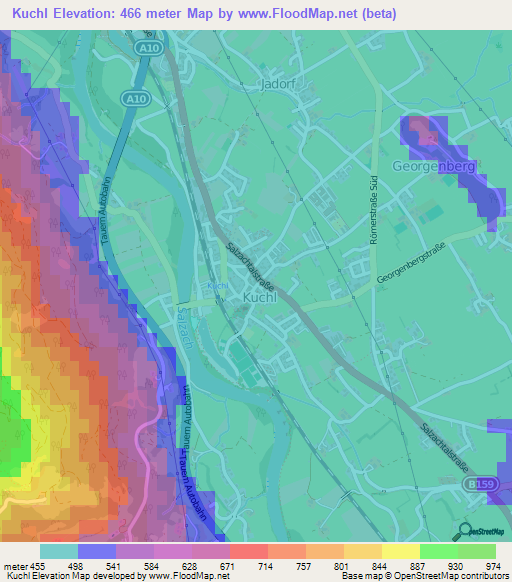 Kuchl,Austria Elevation Map