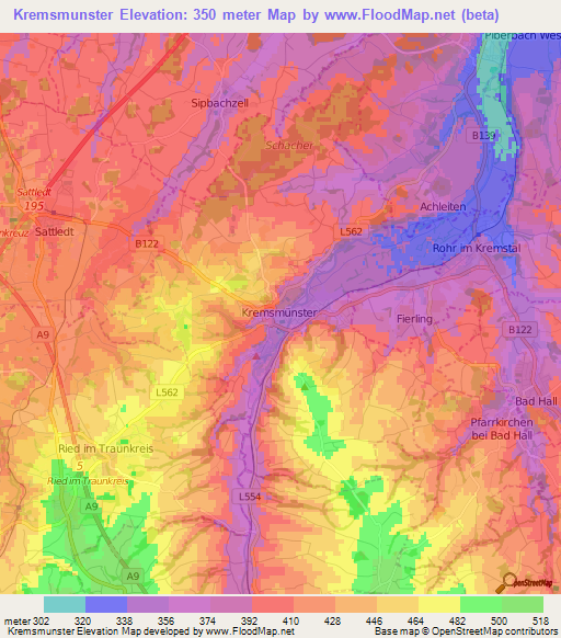 Kremsmunster,Austria Elevation Map
