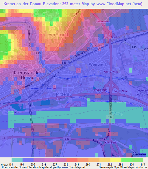 Krems an der Donau,Austria Elevation Map
