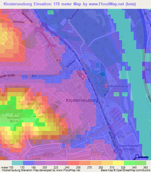 Klosterneuburg,Austria Elevation Map