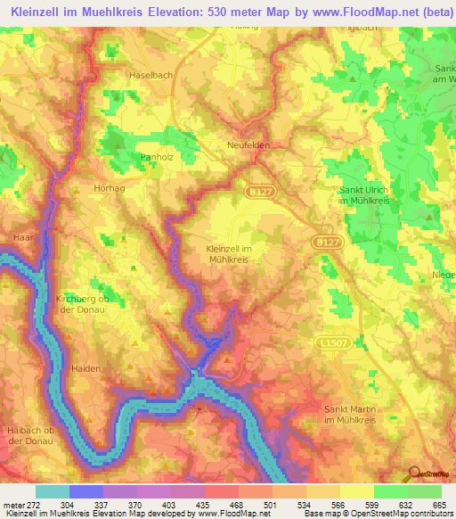 Kleinzell im Muehlkreis,Austria Elevation Map