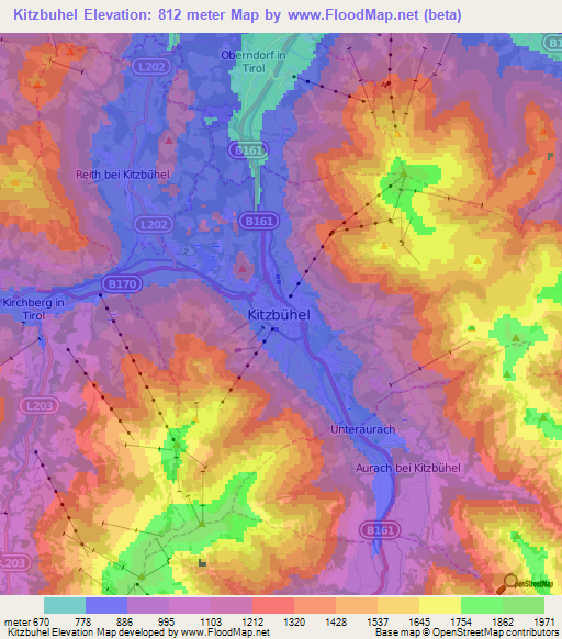 Kitzbuhel,Austria Elevation Map