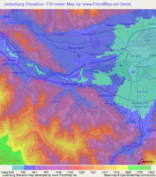 Judenburg,Austria Elevation Map