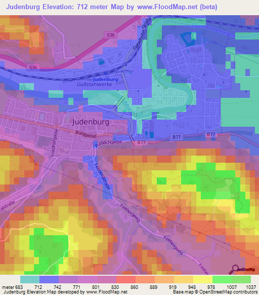 Judenburg,Austria Elevation Map