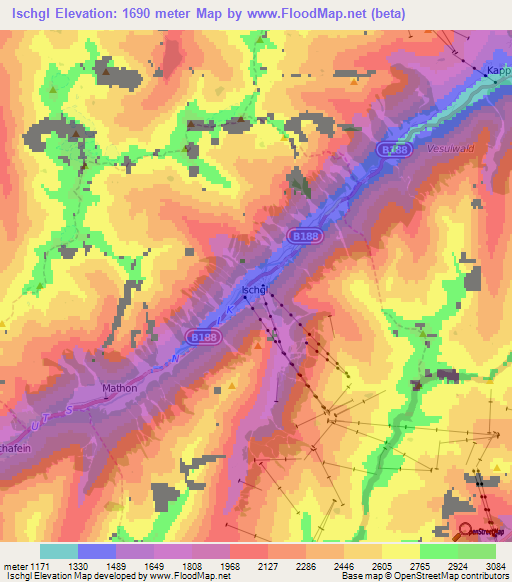 Ischgl,Austria Elevation Map