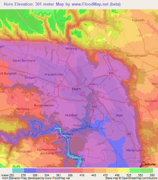 Horn,Austria Elevation Map