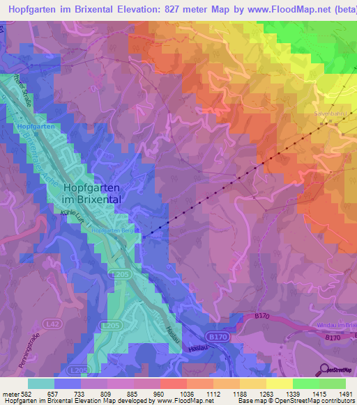 Hopfgarten im Brixental,Austria Elevation Map