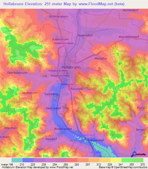 Hollabrunn,Austria Elevation Map