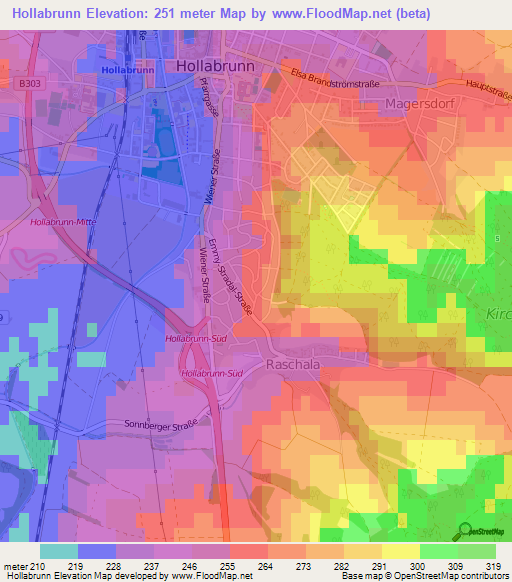 Hollabrunn,Austria Elevation Map
