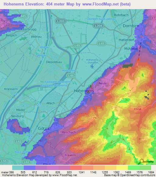 Hohenems,Austria Elevation Map