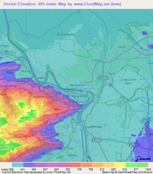 Hochst,Austria Elevation Map