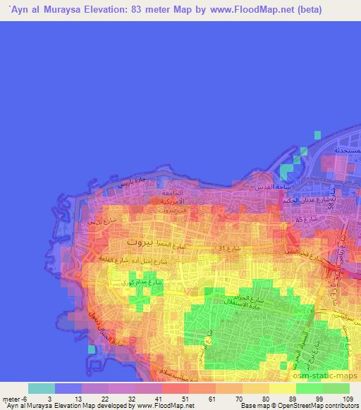 `Ayn al Muraysa,Lebanon Elevation Map
