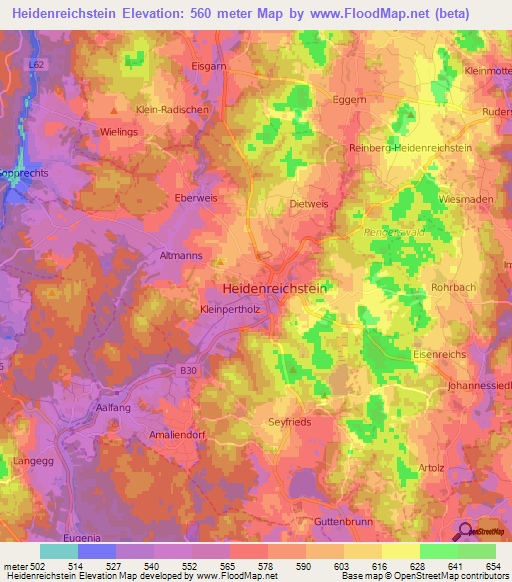 Heidenreichstein,Austria Elevation Map