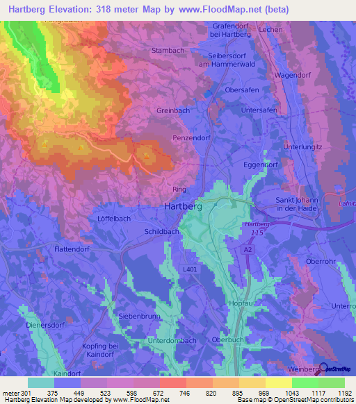 Hartberg,Austria Elevation Map