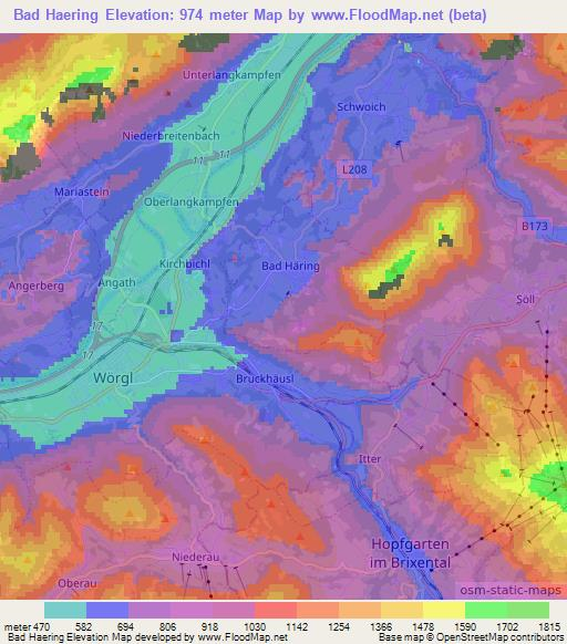Bad Haering,Austria Elevation Map