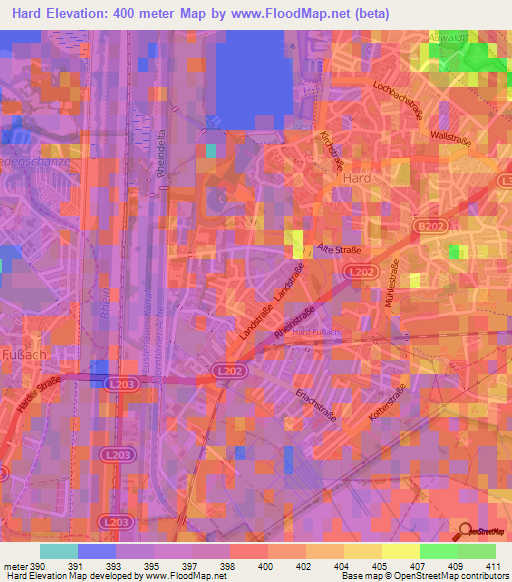 Hard,Austria Elevation Map