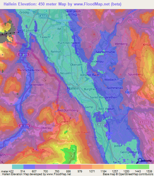 Hallein,Austria Elevation Map