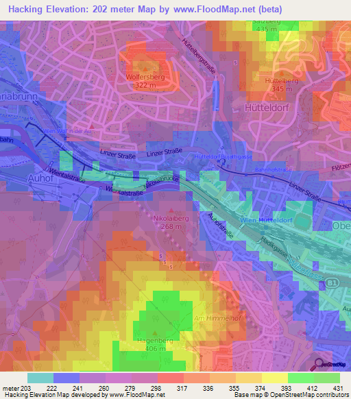 Hacking,Austria Elevation Map