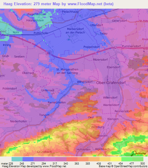 Haag,Austria Elevation Map