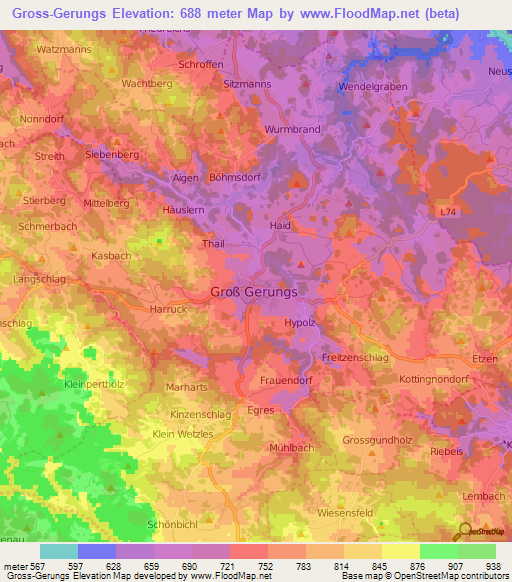 Gross-Gerungs,Austria Elevation Map