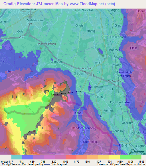 Grodig,Austria Elevation Map