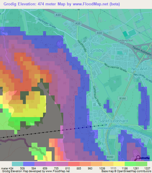 Grodig,Austria Elevation Map