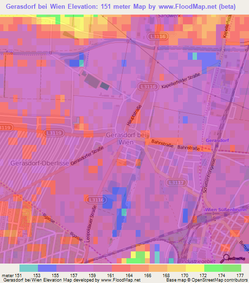 Gerasdorf bei Wien,Austria Elevation Map