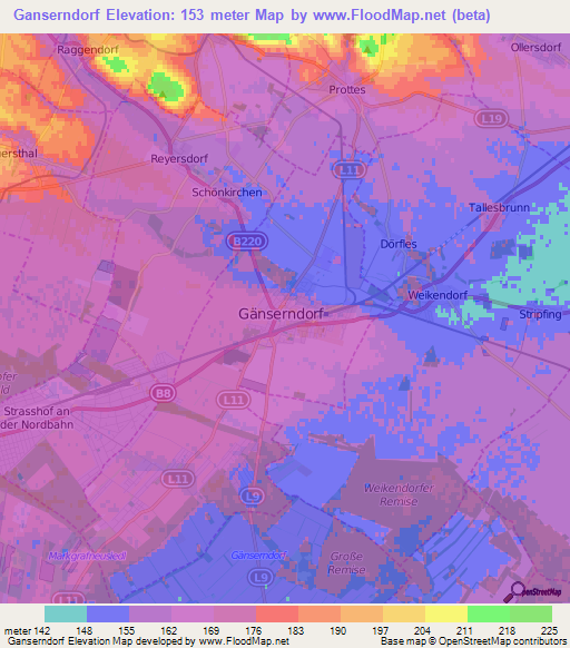 Ganserndorf,Austria Elevation Map